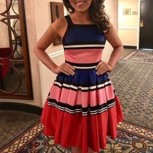 MacDuggal striped interview / appearance dress